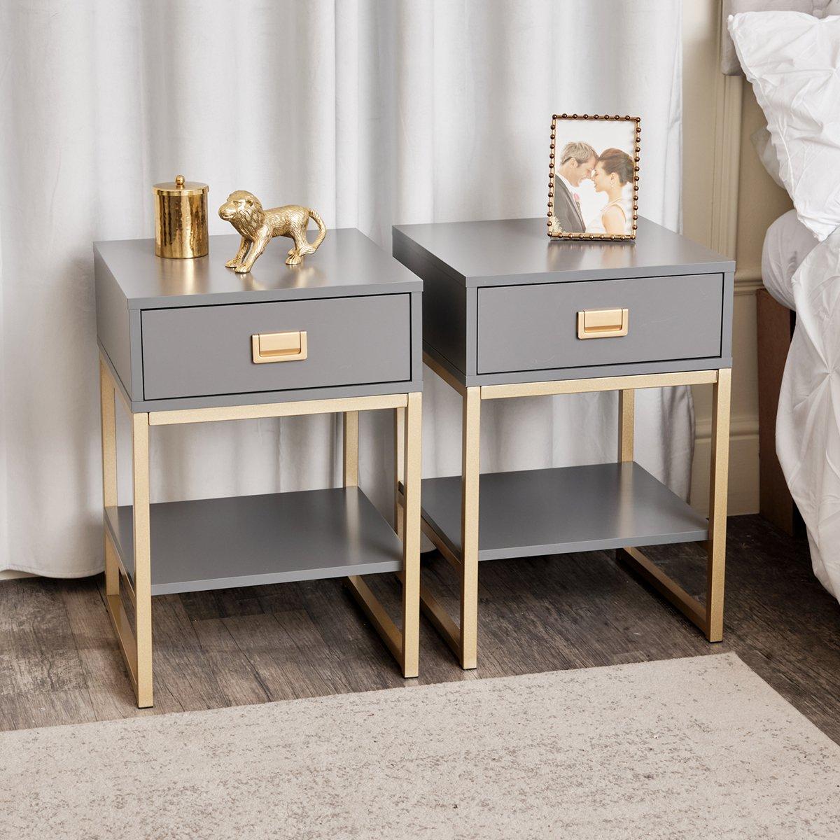 Grey gold bedside deals table